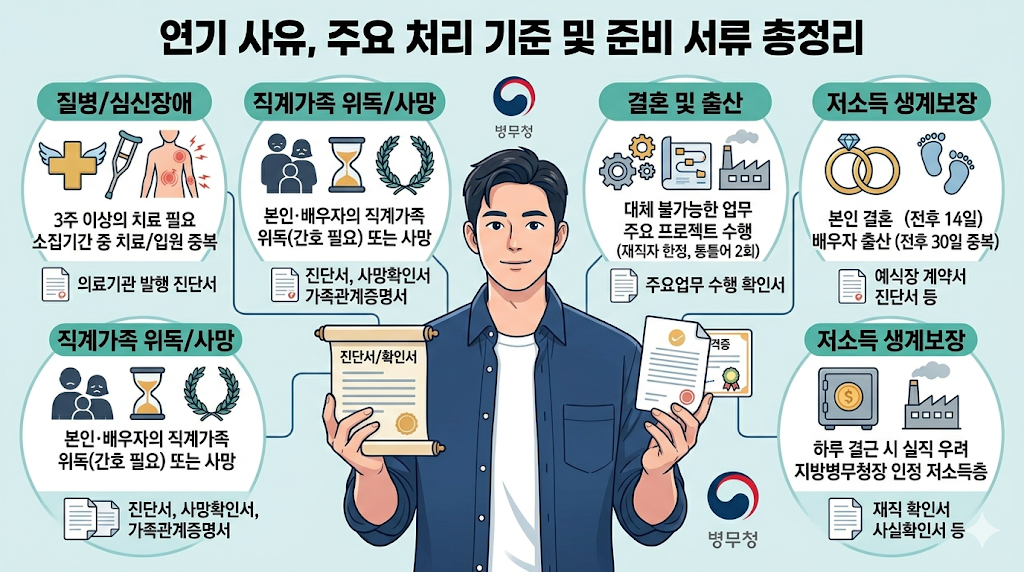 동원훈련 연기사유, 주요 처리 기준 정리