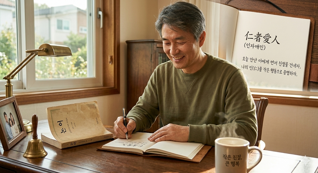 논어를 읽고 필사하는 중년 남성