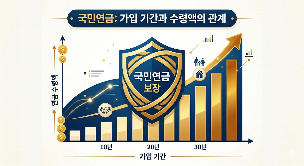 국민연금 가입기간과 수령액의 관계 그래프