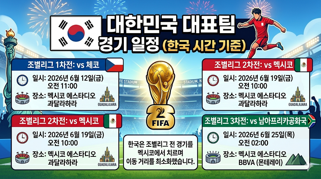 한국팀의 월드컵 조별리그 경기일정
