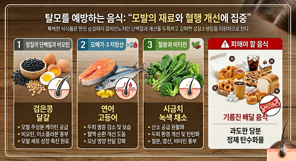 탈모를 예방하는 음식 : 모발의 재료와 혈행개선에 집중